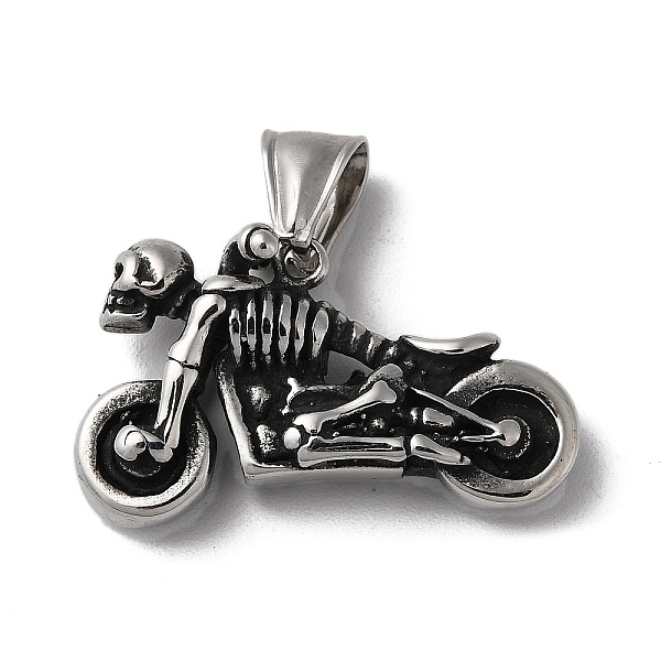 

PandaHall 304 Stainless Steel Pendants, Skull Motorbike Charm, Antique Silver, 20x32.5x10.5mm, Hole: 7.5x4mm 304 Stainless Steel Motorbike