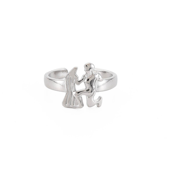 

PandaHall 304 Stainless Steel 12 Constellations/Zodiac Signs Open Cuff Ring for Women, Stainless Steel Color, Aquarius, US Size 8(18.1mm)...