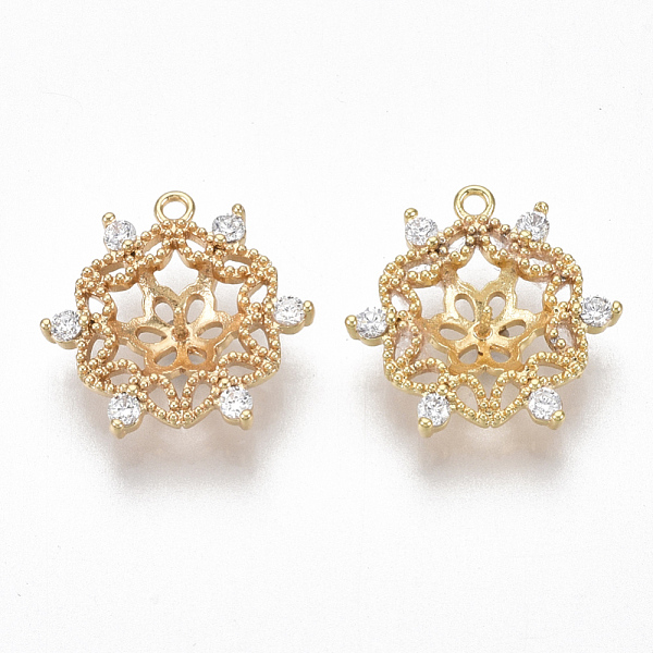 

PandaHall Brass Micro Pave Cubic Zirconia Peg Bails Pendants, for Half Drilled Beads, Flower, Nickel Free, Real 18K Gold Plated, 16x14.5x4mm..., Clear