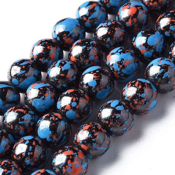 

PandaHall Spray Painted Non-magnetic Synthetic Hematite Beads Strands, with Glitter Powder, Round, Deep Sky Blue, 8mm, Hole: 1mm, about...