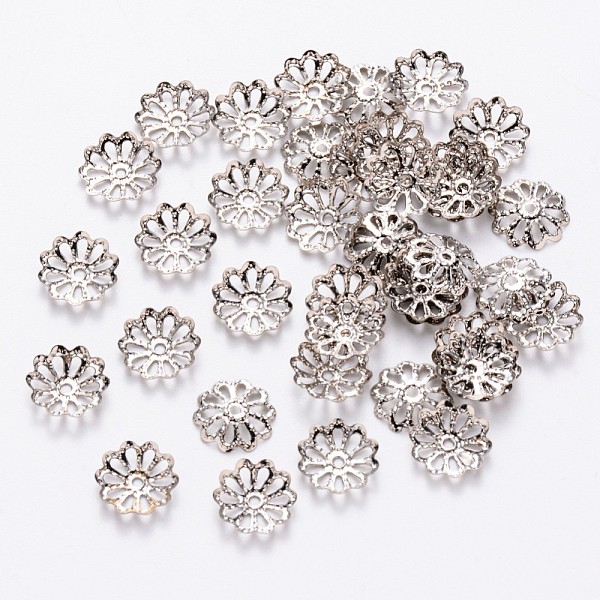 

PandaHall Iron Bead Caps, Multi-Petal, Platinum, 9mm, Hole: 1.5mm Iron