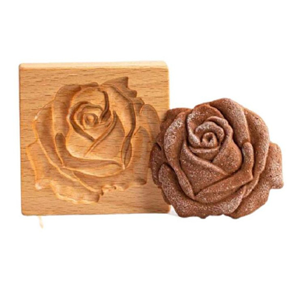 PandaHall Wooden Press Mooncake Mold, Rose, Pastry Mould, Cake Mold Baking, Saddle Brown, 100x100x20mm Wood Flower
