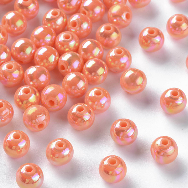 

PandaHall Opaque Acrylic Beads, AB Color Plated, Round, Coral, 8x7mm, Hole: 2mm, about 1745pcs/500g Acrylic Round Red