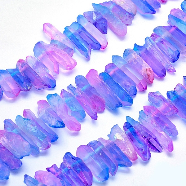 

PandaHall Electroplated Natural Quartz Crystal Beads Strands, Dyed, Nuggets, Mauve, 18~36x6~10mm, Hole: 1.5mm, about 15.7 inch(40cm) Quartz..., Purple