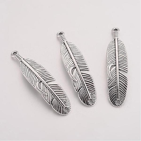 

PandaHall Tibetan Style Alloy Feather Pendants, Cadmium Free & Lead Free, Antique Silver, 45x10x4mm, Hole: 2mm, about 161pcs/500g Alloy...