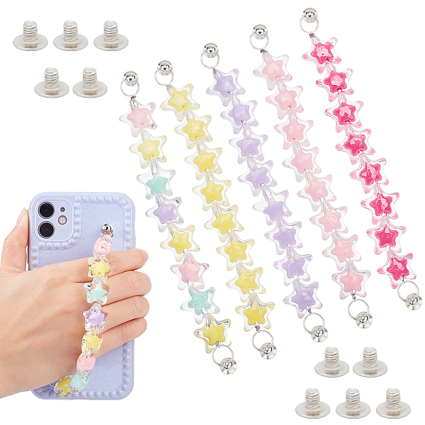 

PandaHall 5Pcs 5 Colors Plastic Star Beaded Chain for DIY Keychains, Phone Case Decoration Jewelry Accessories, with Alloy Screw Nuts and..., Multicolor