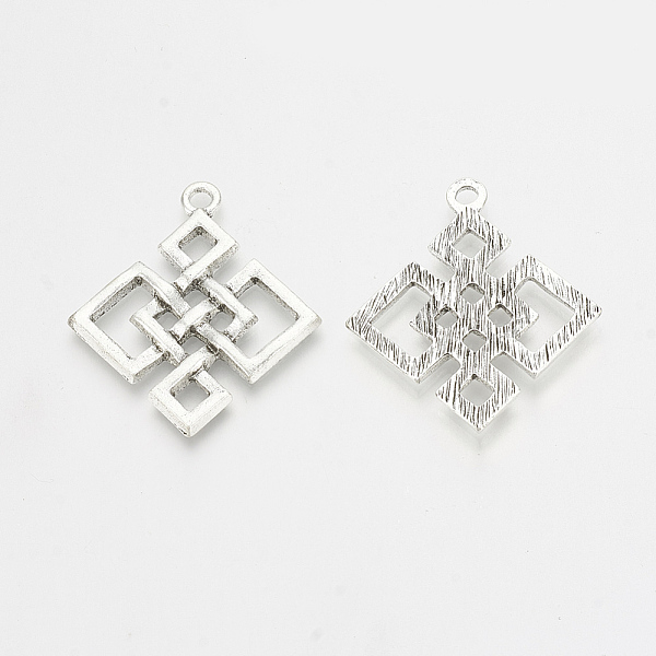 

PandaHall Tibetan Style Alloy Pendants, Chinese Knot, Antique Silver, 35x31x2.5mm, Hole: 2mm Alloy Others