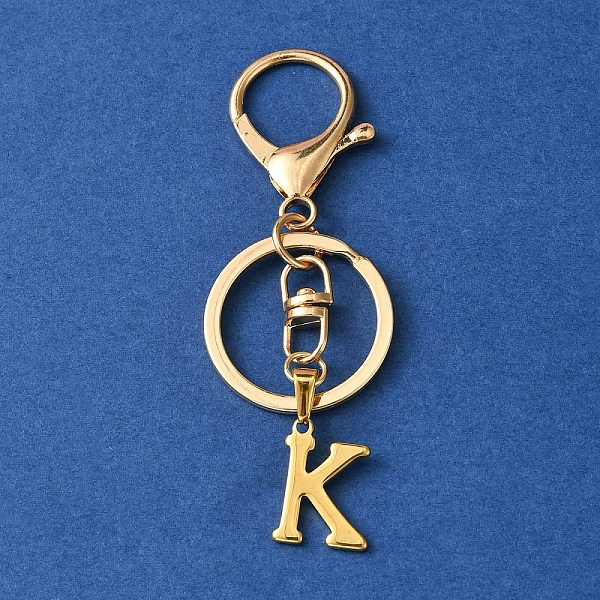 

PandaHall 304 Stainless Steel Initial Letter Charm Keychains, with Alloy Clasp, Golden, Letter K, 8.5cm Stainless Steel Letter K