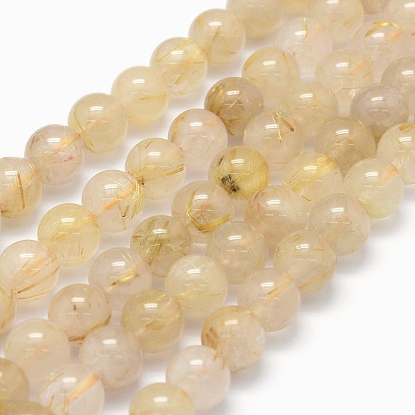 

PandaHall Grade AB+ Natural Gold Rutilated Quartz Beads Strands, Round, 8mm, Hole: 0.8mm, about 50pcs/strand, 15.75 inch(40cm) Rutilated...