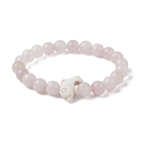 

PandaHall Natural Rose Quartz & Synthetic Turquoise Dolphin Beaded Stretch Bracelets, Inner Diameter: 2-1/8 inch(5.3cm) Rose Quartz Dolphin