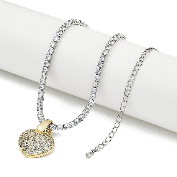 Brass Clear Cubic Zirconia Heart Pendant Strass Chain Necklaces for Women