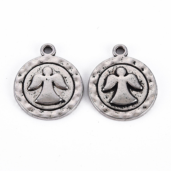 PandaHall Tibetan Style Alloy Pendants, Cadmium Free & Lead Free, Flat Round with Angel Pattern, Antique Silver, 18x15x2mm, Hole: 1.5mm...