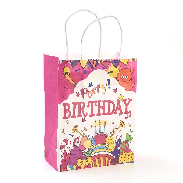 

PandaHall Paper Bags, with Handles, Gift Bags, Shopping Bags, Birthday Party Bags, Rectangle, Hot Pink, 21x15x8cm Paper Others Pink
