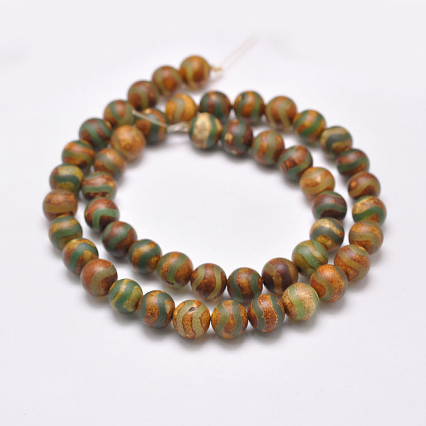 

PandaHall Natural Tibetan Style Wave Pattern dZi Beads Strands, Dyed & Heated, Matte Style, Round, 8mm, Hole: 1mm, about 48pcs/strand, 16..., Brown
