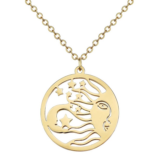 

PandaHall Titanium Steel Celestial Sun Moon and Star Pendant Necklace, Lucky Motif Amulet Necklace, Flat Round Hollow Necklace Jewelry Gift...