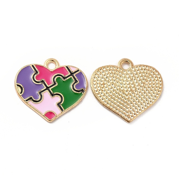 

PandaHall Alloy Enamel Pendants, Heart with Autism Puzzle Pattern Charm, Golden, Colorful, 19x20.5x1mm, Hole: 2mm Alloy+Enamel Others