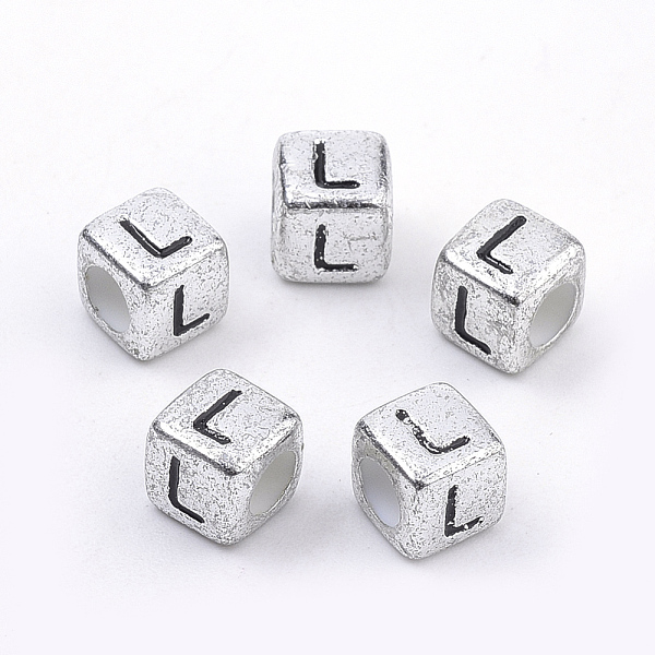 

PandaHall Plated Acrylic Beads, Horizontal Hole, Cube with Letter, Antique Silver, Letter.L, 6mm, Hole: 3mm, about 3000pcs/500g Acrylic...