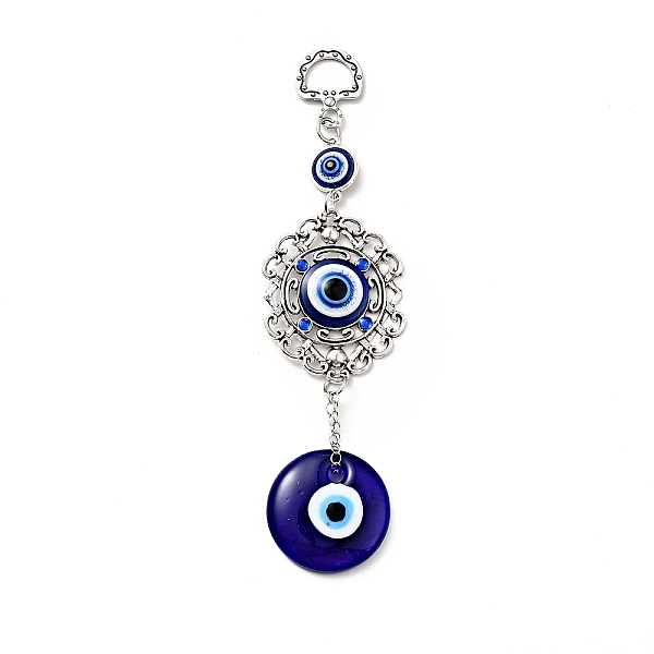 

PandaHall Lacy Flower Pendant Decorations, Handmade Lampwork & Alloy Rinestone & Resin Evil Eye Hanging Ornaments, Antique Silver, 158mm...