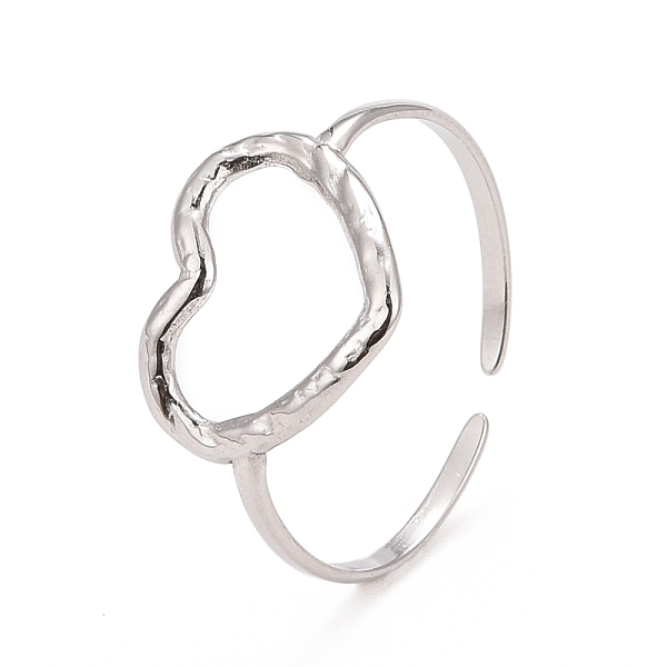 

PandaHall 304 Stainless Steel Open Heart Cuff Ring for Women, Stainless Steel Color, US Size 7 3/4(17.9mm) 304 Stainless Steel