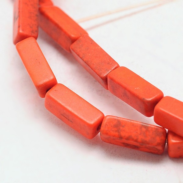 

PandaHall Synthetical Dyed Turquoise Rectangle Bead Strand, Orange Red, 12x4x4mm, Hole: 1mm, about 33pcs/strand, 15.3 inch Synthetic...