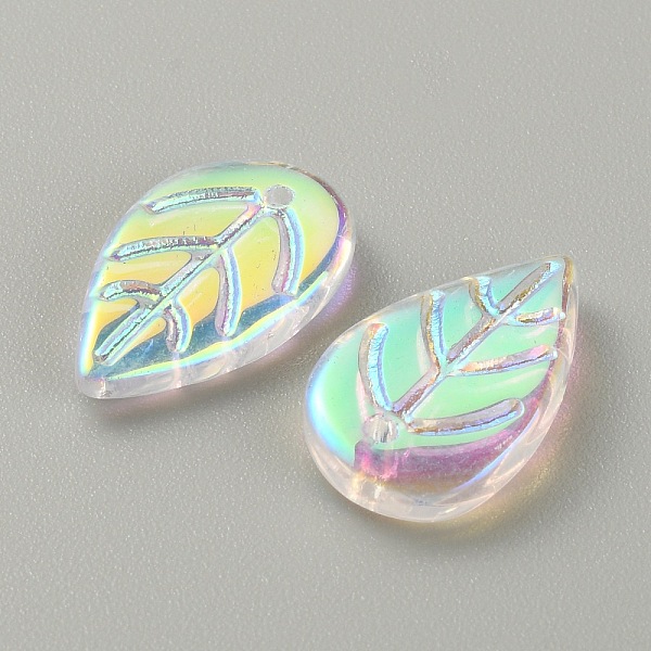 

PandaHall Handmade Lampwork Pendants, AB Color, Leaf, Clear AB, 18x11x3mm, Hole: 1.2mm Lampwork Leaf White