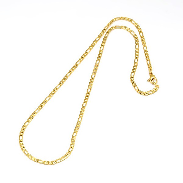 

PandaHall 304 Stainless Steel Figaro Chain Necklace Making, Golden, 17.91 inch(45.5cm), 3mm 304 Stainless Steel