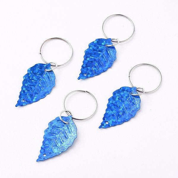 

PandaHall Plastic Paillette/Sequin Hair Braid Rings Pendants, Hair Clip Headband Accessories, Leaf, Dodger Blue, 40mm Plastic Leaf Blue