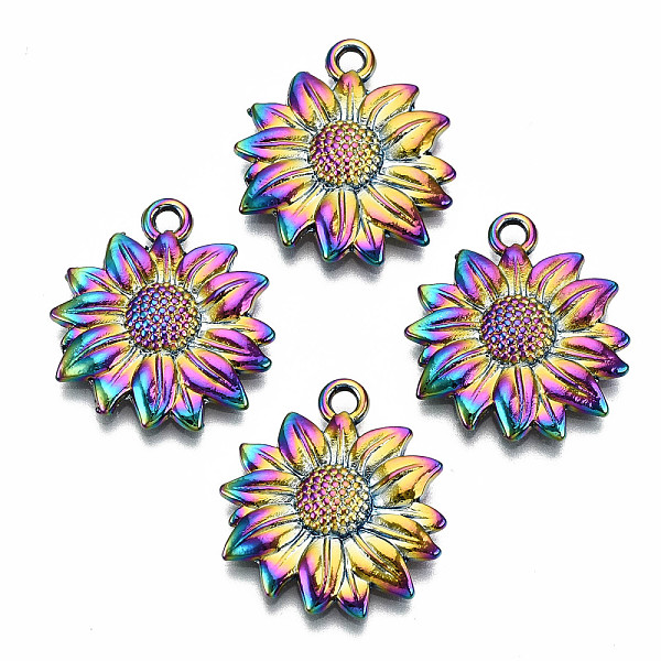 

PandaHall Rainbow Color Alloy Pendants, Cadmium Free & Lead Free, Flower, 21x19x2.5mm, Hole: 1.8mm Alloy Flower