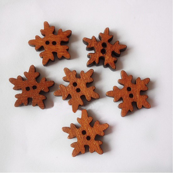 

PandaHall Lecquered Snowflake DIY Buttons, Wooden Buttons, Saddle Brown, about 18mm in diameter, 100pcs/bag Wood Brown