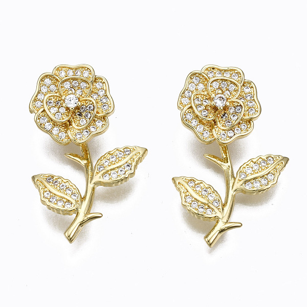 

PandaHall Brass Micro Pave Clear Cubic Zirconia Pendants, Nickel Free, Flower, Real 16K Gold Plated, 28x18x8mm, Hole: 2x4mm Brass+Cubic...