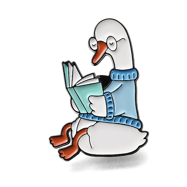 読書をするアヒルのエナメルピン