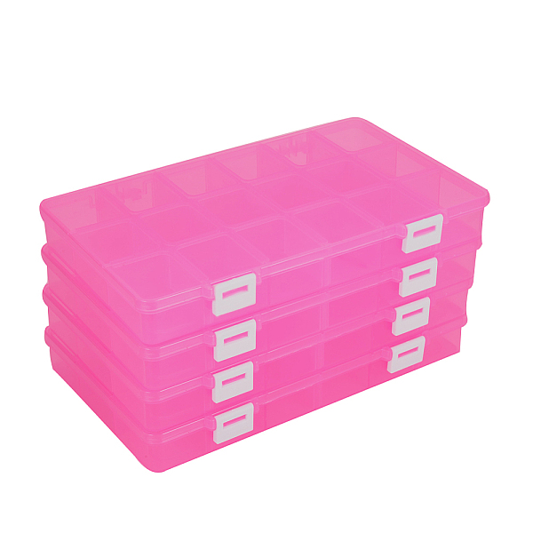PandaHall Plastic Bead Storage Containers, Removable 18 Compartments, Rectangle, Hot Pink, 24.2x15.5x3cm, 1 compartment: 4.5x3.8cm, 18...