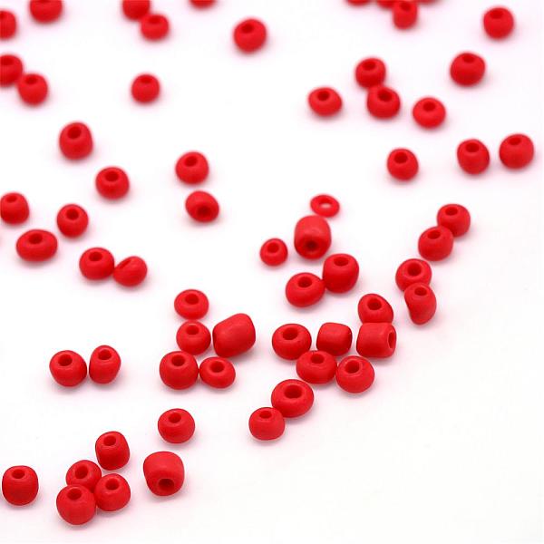 

PandaHall Frosted Opaque Glass Seed Beads, Round, Red, 3x1.5~3mm, Hole: 1mm, about 15000pcs/bag, 440~450g/bag Glass Red