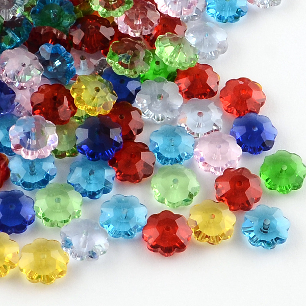 

PandaHall Flower Transparent Glass Beads, Marguerite Beads, Faceted, Mixed Color, 9.5~10x4mm, Hole: 1mm Glass Flower Multicolor