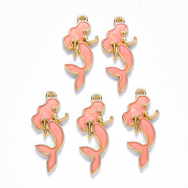 

PandaHall Alloy Enamel Pendants, Mermaid, Light Gold, Light Salmon, 29x12.5x2mm, Hole: 1.4mm Alloy+Enamel Fish Red
