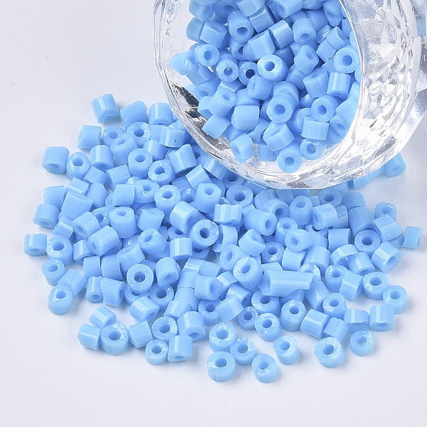 

PandaHall 6/0 Glass Bugle Beads, Opaque Colours, Light Sky Blue, 6/0 3.5~5x3.5~4mm, Hole: 1mm, about 4500pcs/bag Glass Blue