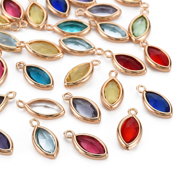 

PandaHall Glass Charms, with Light Gold Tone Brass Findings, Long-Lasting Plated, Faceted, Horse Eye, Mixed Color, 14x6.5x2.5mm, Hole: 1.2mm..., Multicolor