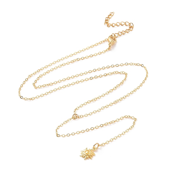 

PandaHall Brass Sun Pendant Lariat Necklace with Cable Chains for Women, Golden, 20.24 inch(51.4cm) Brass Gold