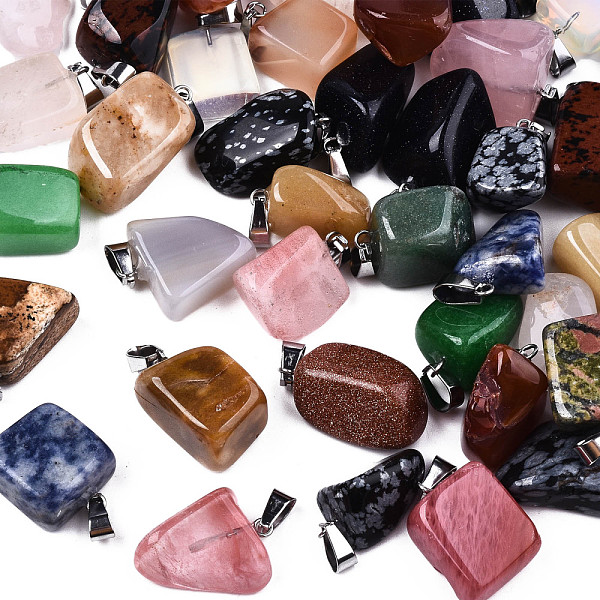 

PandaHall Natural Mixed Gemstone Pendants, with Platinum Brass Bails, Nuggets, 20~26x11~22x10~22mm, Hole: 6x2mm Mixed Stone Nuggets..., Multicolor
