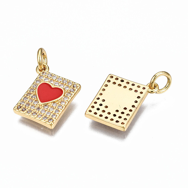

PandaHall Brass Micro Pave Cubic Zirconia Enamel Charms, with Jump Rings, Nickel Free, Rectangle with Heart, Real 16K Gold Plated, Red...