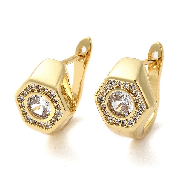 

PandaHall Real 18K Gold Plated Brass with Cubic Zirconia Hexagon Hoop Earrings, Cadmium Free & Lead Free, White, 10.5x15.5x15mm Cubic...