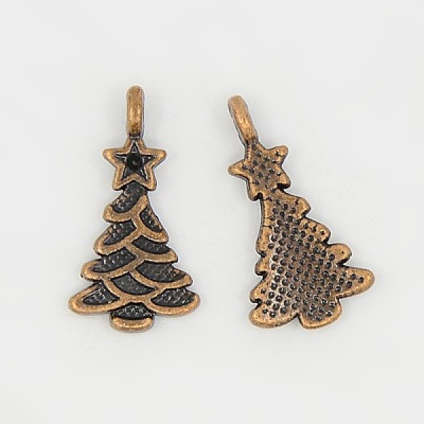 

PandaHall Tibetan Style Alloy Pendants, Lead Free & Cadmium Free & Nickel Free, Christmas Tree, Red Copper, about 11mm wide, 21mm long, hole...