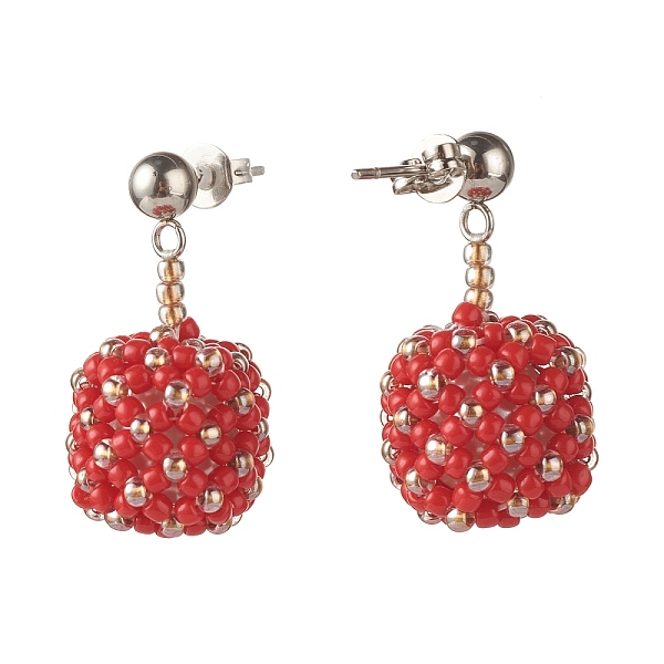 

PandaHall TOHO Japanese Seed Beads Dangle Stud Earrings, with Brass Ear Nuts, Crimson, 28mm, Pin: 0.8mm Glass Pink
