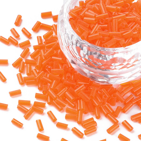 

PandaHall Transparent Glass Bugle Beads, Round Hole, Dark Salmon, 3~8x2mm, Hole: 0.7mm, about 450g/pound Glass