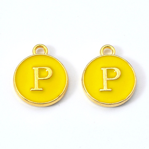 

PandaHall Golden Plated Alloy Enamel Charms, Enamelled Sequins, Flat Round with Letter, Gold, Letter.P, 14x12x2mm, Hole: 1.5mm Alloy+Enamel...
