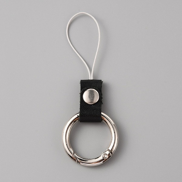 

PandaHall Leather and Zinc Alloy Mobile Phone Finger Rings, Finger Ring Short Hanging Lanyards, Black, 7.8cm Alloy Black