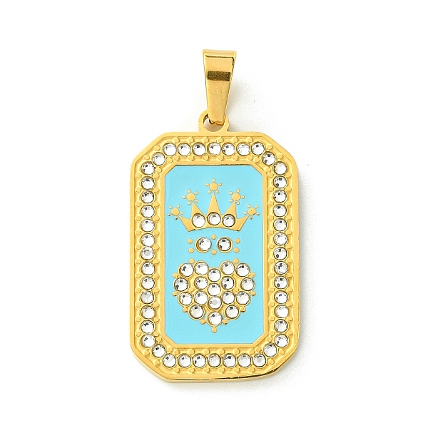 

PandaHall Ion Plating(IP) 304 Stainless Steel Pendants, with Enamel and Rhinestone, Rectangle with Tarot Charm, Real 18K Gold Plated, Cyan...