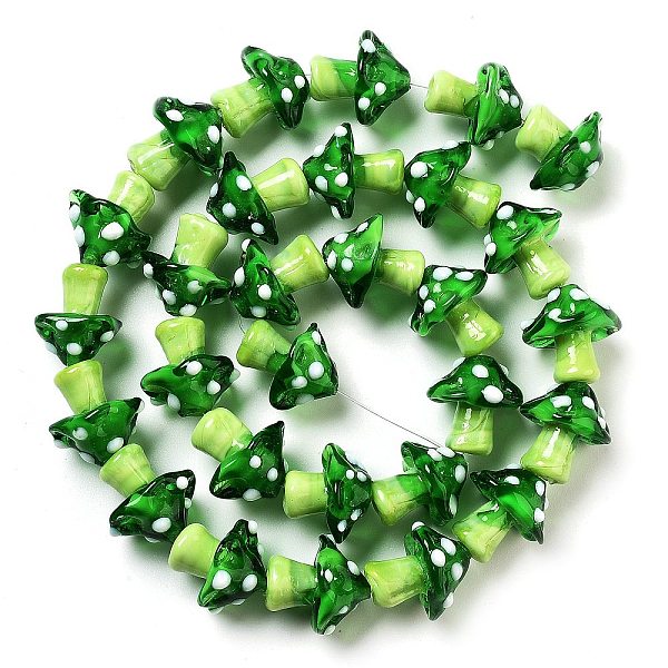 Handmade Lampwork Bumpy Beads Strands, Mushroom, Green, 16-17x14.5-16.5x14-16mm, Hole: 1.2-1.8mm, about 30pcs/strand, 17.13-19.76''(43.5-50.2cm)