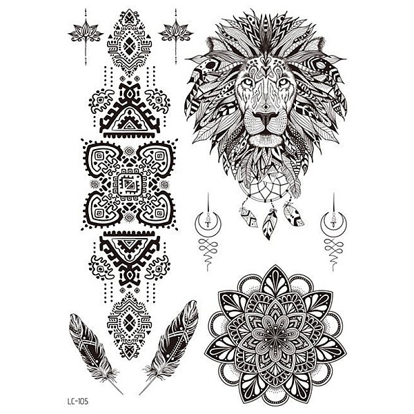 

PandaHall Mandala Pattern Vintage Removable Temporary Water Proof Tattoos Paper Stickers, Flower Pattern, 21x15cm Paper Black