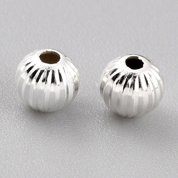 

PandaHall Long-Lasting Plated Brass Beads, Corrugated Beads, Round, 925 Sterling Silver Plated, 5x4.5mm, Hole: 1.5mm Brass Round